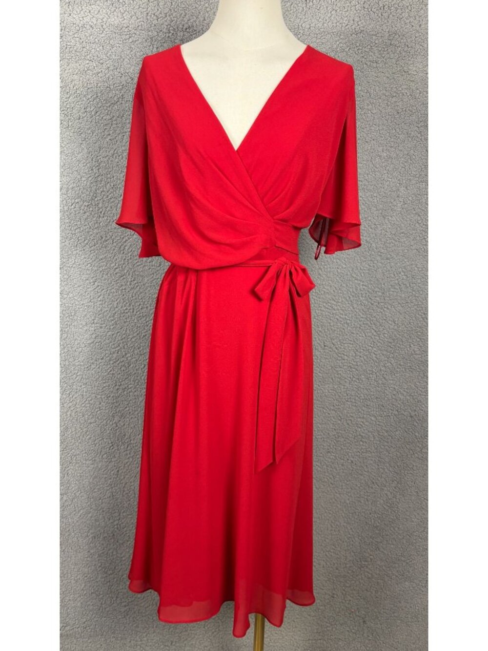 Lauren Ralph Lauren Women's Belted Georgette Fit & Flare Dress Size 4 Red PO
